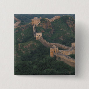 Great Wall winding through mountains. 15 Cm Square Badge