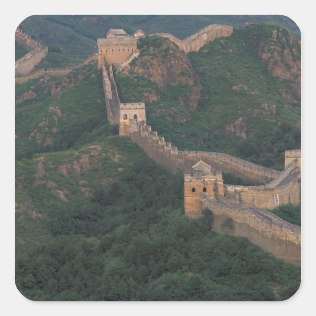 Great Wall winding through mountains. Square Sticker (Front)
