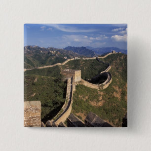 Great Wall winding through the mountain, 15 Cm Square Badge