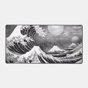 great wave black and white extended desk mouse pad