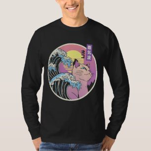 Great Wave Cat Art Mashup Japanese Vaporwave Retro T-Shirt