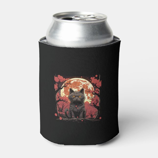 Great Wave Halloween_ Black Cat, Pumpkins, Sakura  Can Cooler (Can Front)