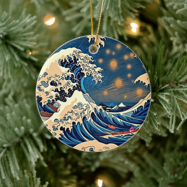 Great Wave Hokusai Art Ornament (Tree)