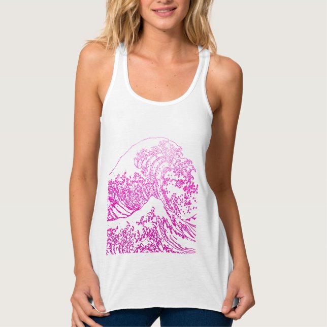 Great Wave Hokusai, Hot Pink Singlet (Front)