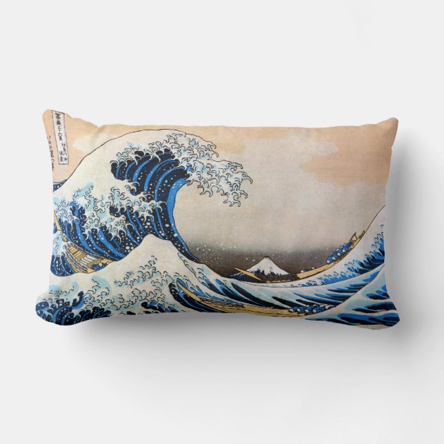 Great Wave, Hokusai, Ukiyo-e Lumbar Cushion (Front)