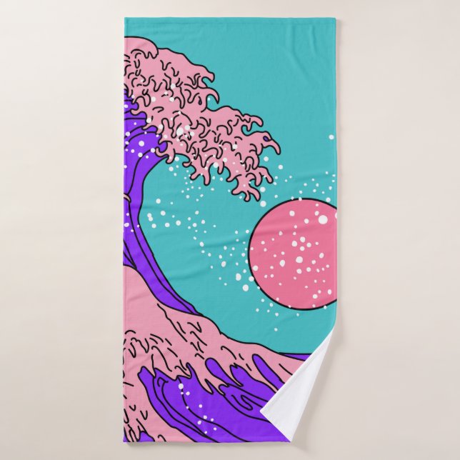 Great Wave in Vaporwave Pop Art style. View on the Bath Towel (Bath Towel)