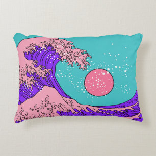 Great Wave in Vaporwave Pop Art style. View on the Decorative Cushion