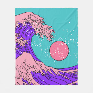 Great Wave in Vaporwave Pop Art style. View on the Fleece Blanket