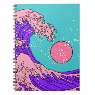 Great Wave in Vaporwave Pop Art style. View on the Notebook