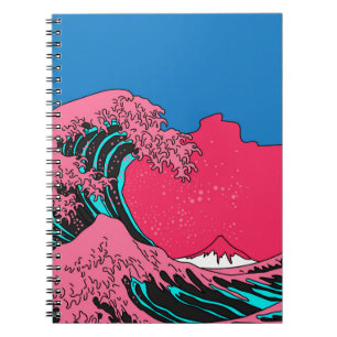 Great Wave in Vaporwave Pop Art style. View on the Notebook