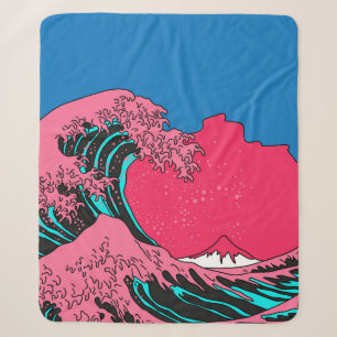 Great Wave in Vaporwave Pop Art style. View on the Sherpa Blanket