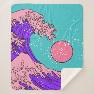 Great Wave in Vaporwave Pop Art style. View on the Sherpa Blanket