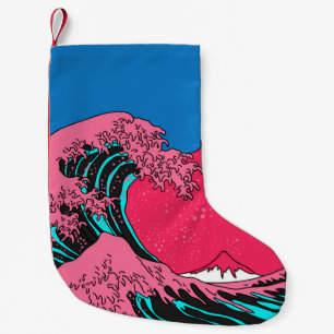 Great Wave in Vaporwave Pop Art style. View on the Small Christmas Stocking