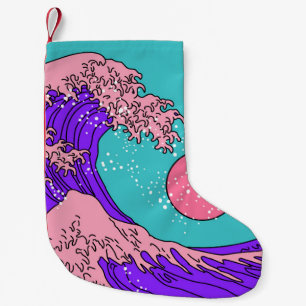 Great Wave in Vaporwave Pop Art style. View on the Small Christmas Stocking