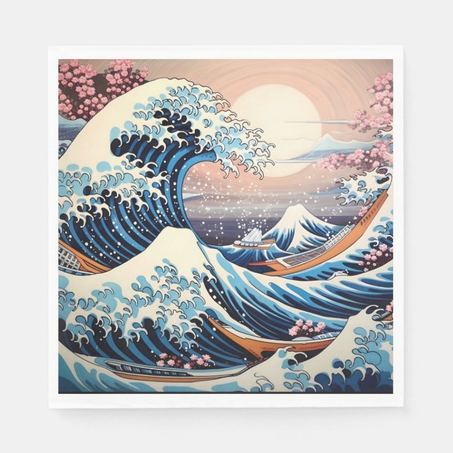 Great Wave inspired pink sakura aesthetic Napkin (Front)