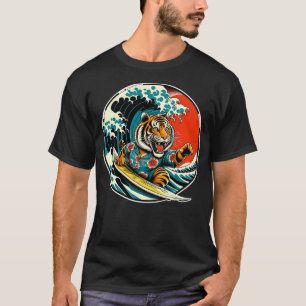 Great Wave Kanagawa Bengal Tiger Surfing T-Shirt