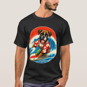 Great Wave Kanagawa Boxer dog Surfing T-Shirt