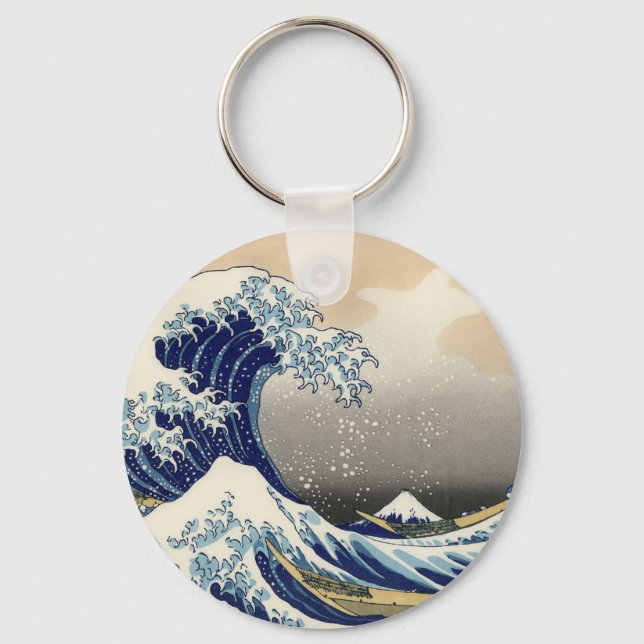 Great Wave Kanagawa Japanese Painting Key Ring (Front)