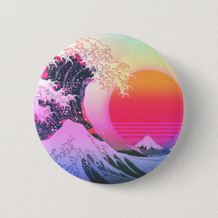 Great Wave Kanagawa Vaporwave Vintage Aesthetic 6 Cm Round Badge