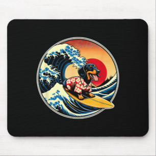 Great Wave Kanagawa Weiner Dachshund Dog Surfing Mouse Pad