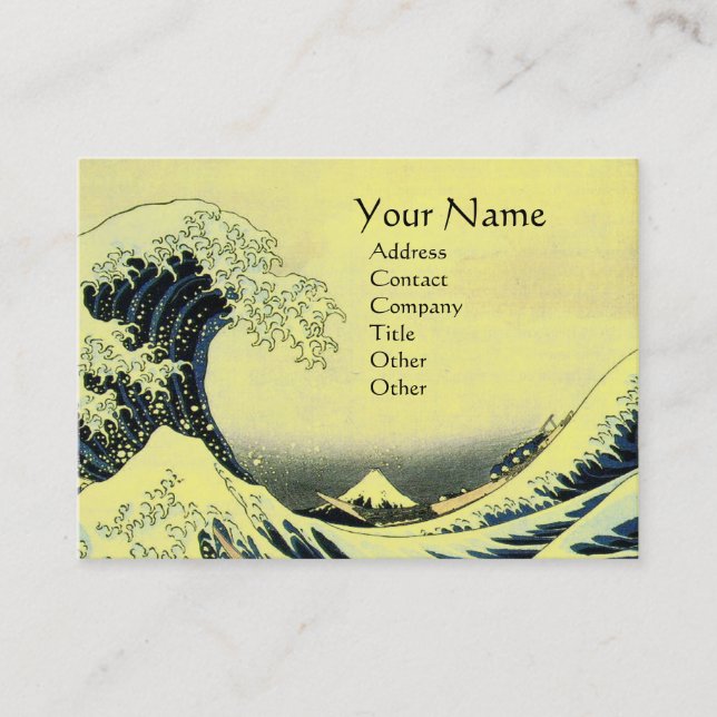 GREAT WAVE MONOGRAM Yellow Business Card (Front)