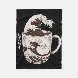 Great Wave Of Coffee Splash Japanese Art Mug Caffe Fleece Blanket