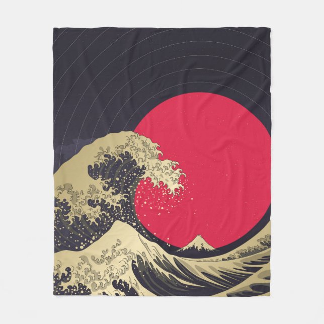 "Great Wave of kanagawa". Hokusai, Japanese wave i Fleece Blanket (Front)