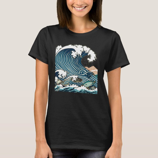 Great Wave Of Kanagawa Japanese Ukiyo e Men Women T-Shirt (Front)