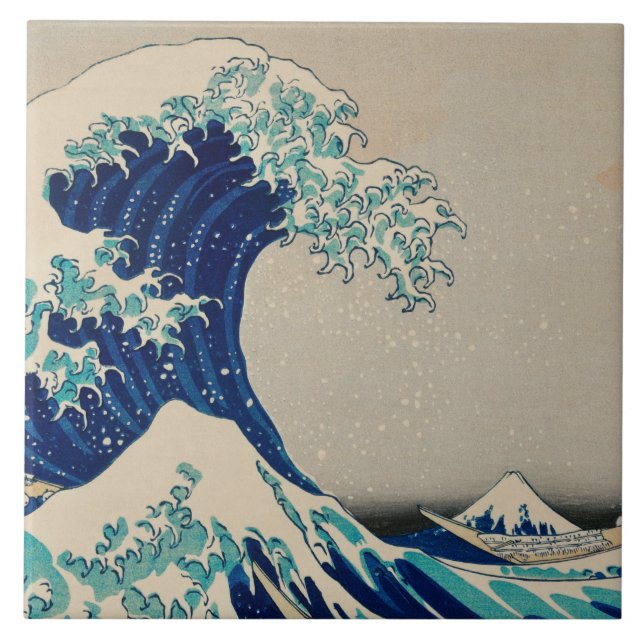GREAT WAVE OF KANAGAWA Katsushika Hokusai Japanese Tile (Front)