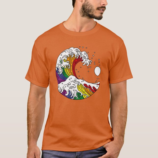 Great Wave of Kanagawa LGBTQ Pride Rainbow Flag vi T-Shirt (Front)