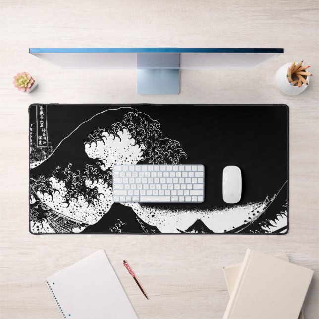 Great Wave off Kanagawa Black and White Desk Mat (Office 1)