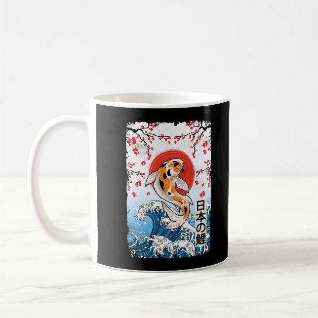 Great Wave off Kanagawa Cherry Blossom Koi Fish Coffee Mug (Left)