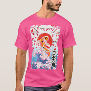 Great Wave off Kanagawa Cherry Blossom Koi Fish  T-Shirt