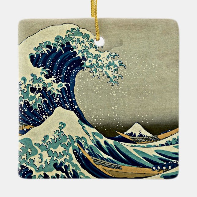 Great Wave Off Kanagawa, famous painting, Ceramic Ornament (Front)