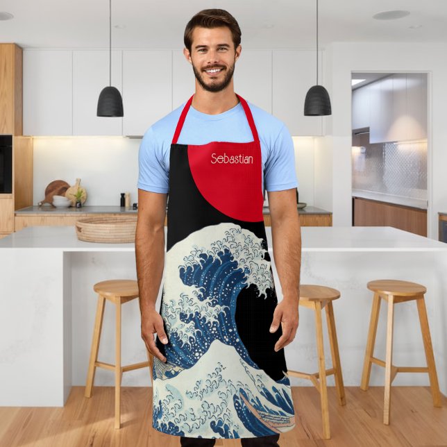 Great Wave Off Kanagawa Modern Twist Personalised Apron (Vintage Japanese art The Great Wave off Kanagawa or the wave with a modern twist. Apron from Ricaso)