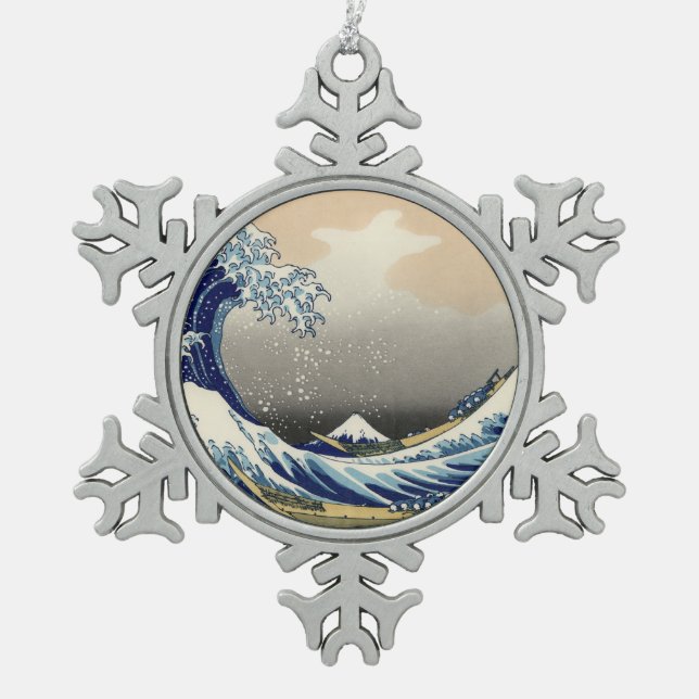 Great Wave off Kanagawa & Mount Fuji Japan Sea Snowflake Pewter Christmas Ornament (Front)