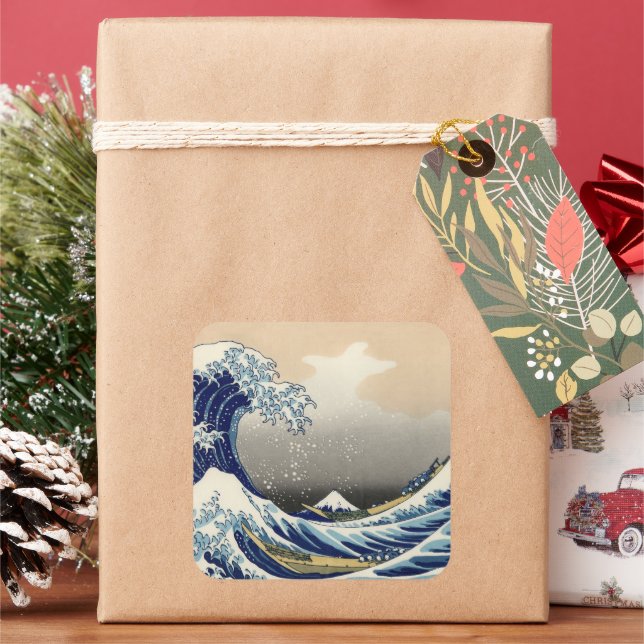 Great Wave off Kanagawa & Mount Fuji Japan Sea Square Sticker (Holiday)