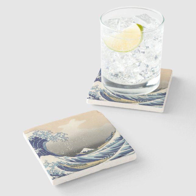 Great Wave off Kanagawa & Mount Fuji Japan Sea Stone Coaster (Side)