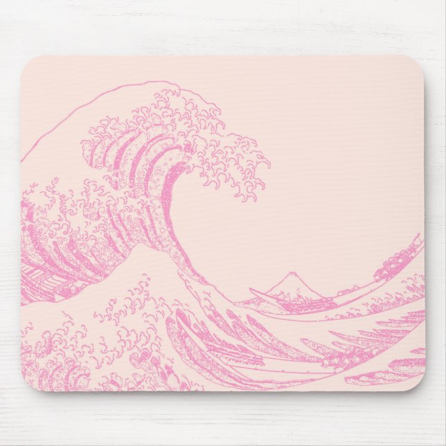 Great Wave off Kanagawa Pink Aesthetic Mouse Pad (Front)