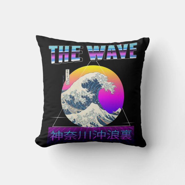 Great Wave off Kanagawa Retro Vaporwave Cushion (Front)