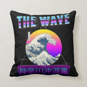 Great Wave off Kanagawa Retro Vaporwave Cushion