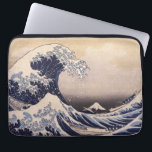 Great Wave Off the Coast of Kanagawa by Hokusai Laptop Sleeve<br><div class="desc">Vintage illustration fine art maritime design featuring a seascape of huge crashing tidal waves with boats of people and Mount Fuji in the distance. Although assumed to be a tidal wave, it is more likely an okinami, or large wave. 36 Views of Mount Fuji: The Great Wave Off the Coast...</div>