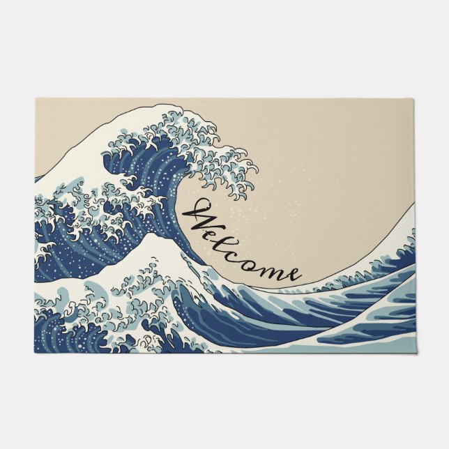 Great wave - traditional blue doormat (Front)