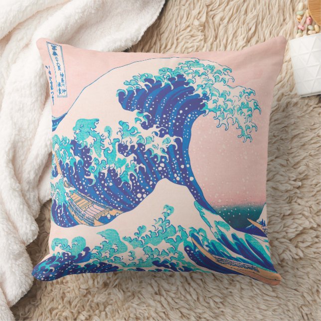 Great Wave Vintage Ocean Throw Pillow (Blanket)