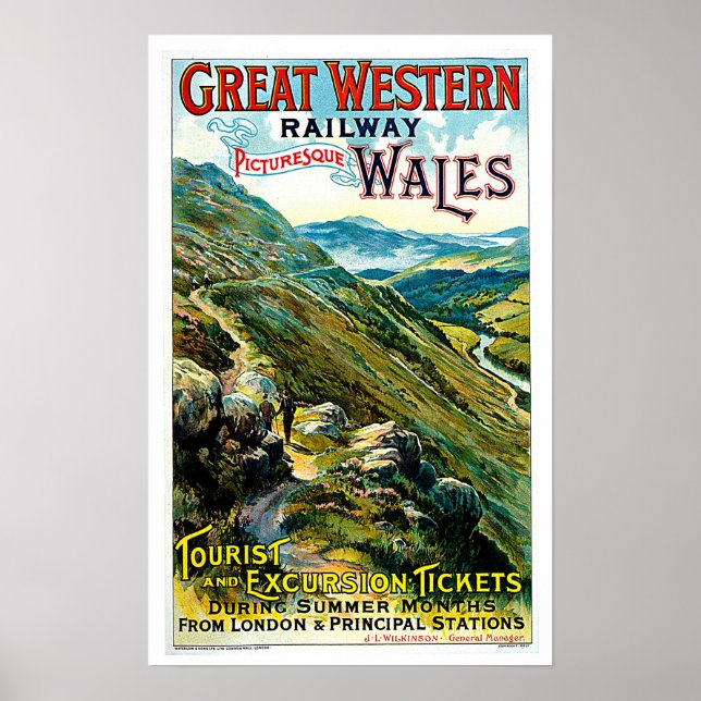 Great Western Railway Wales Vintage Travel Art Poster (Front)