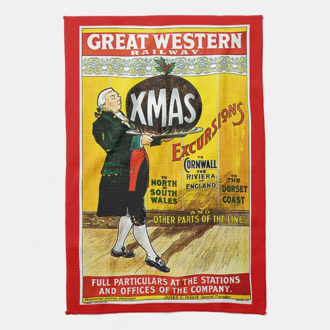 Great Western Railway Xmas Excursions Tea Towel (Vertical)