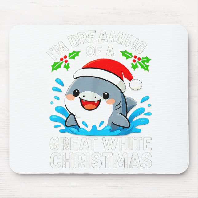 Great White Christmas Shark Funny Santa Holiday Pu Mouse Pad (Front)