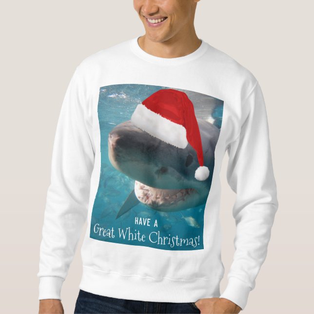 Great White Christmas Shark Photo Funny Sweatshirt (Front)