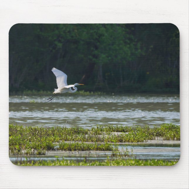 Great White Egret Flying Mouse Pad (Front)