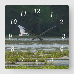 Great White Egret Flying Wall Clock
